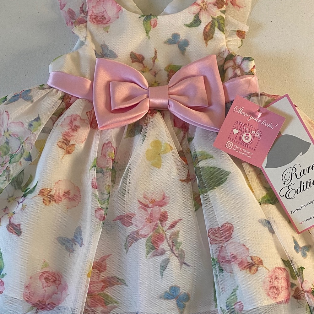 Rare Editions Pink Bow Floral Dress NWT Sz 6-9 months